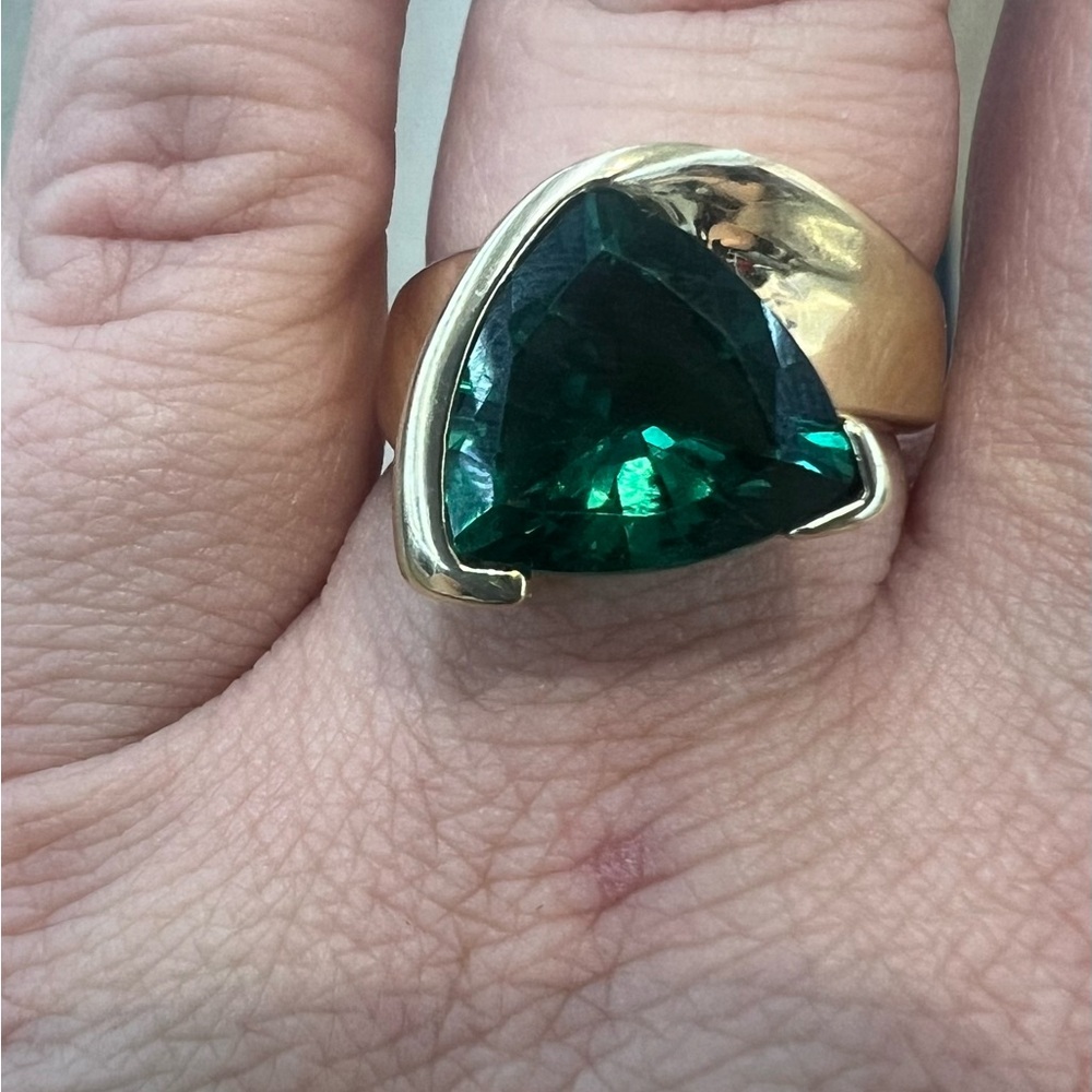 14K Gold Trillion-Cut Green Tourmaline Statement Ring (Size 7.5)